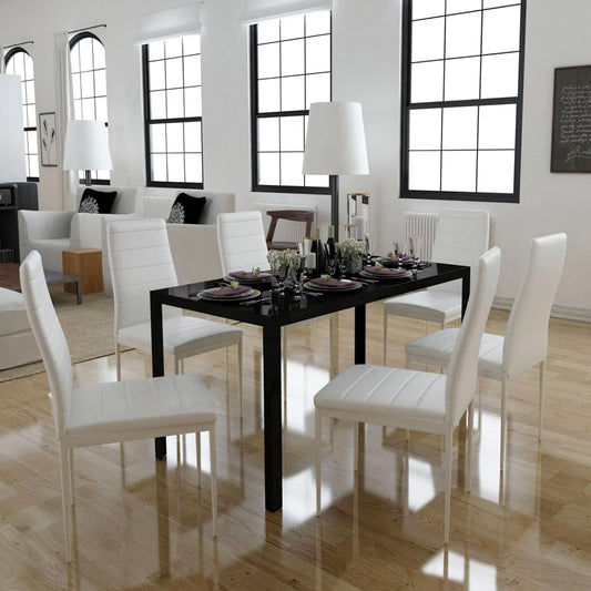 7-piece black and white dining table set