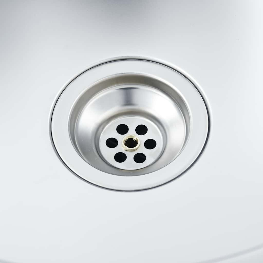 Kitchen sink with strainer and siphon, stainless steel