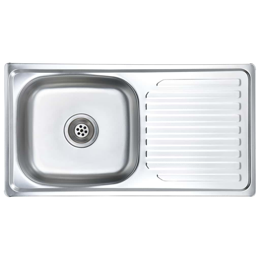 Kitchen sink with strainer and siphon, stainless steel