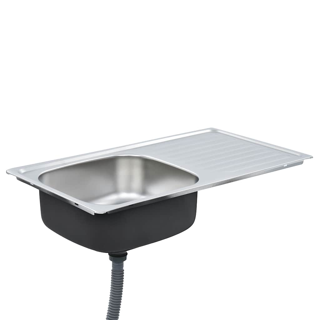 Kitchen sink with strainer and siphon, stainless steel