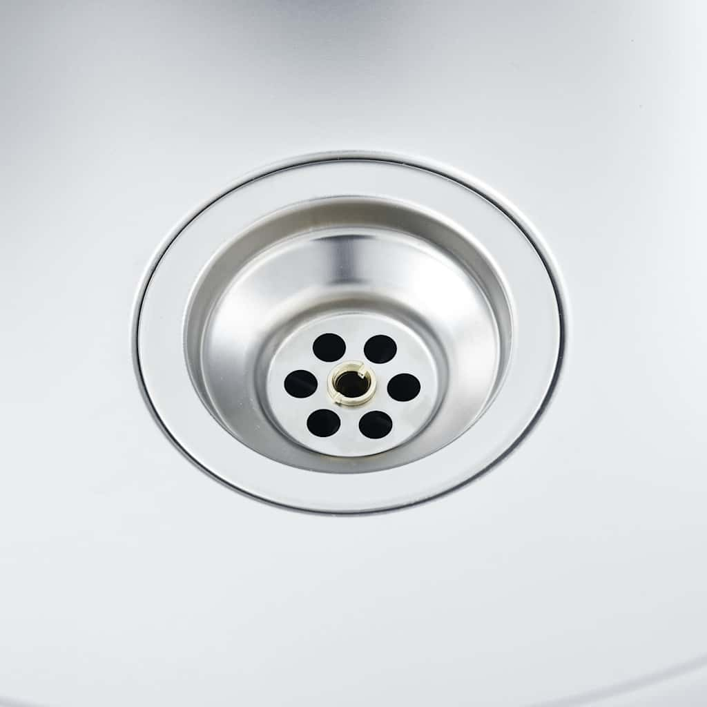 Double kitchen sink with strainer and siphon, stainless steel