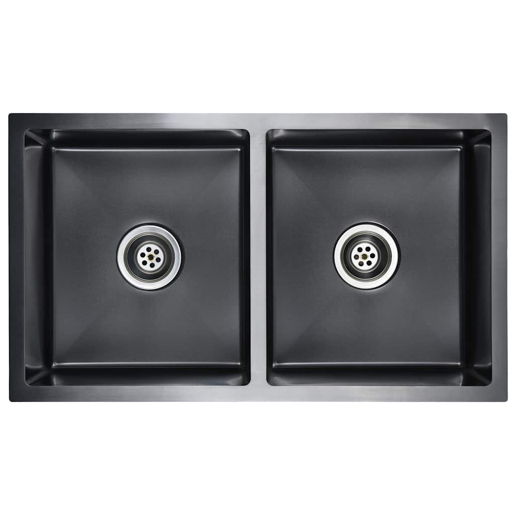 Handmade kitchen sink, black, stainless steel