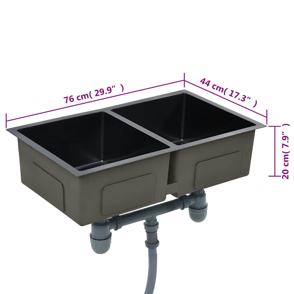 Chiuvetă de bucătărie lucrată manual, negru, oțel inoxidabil