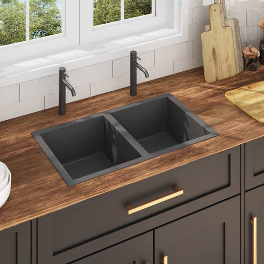 Handmade kitchen sink, black, stainless steel