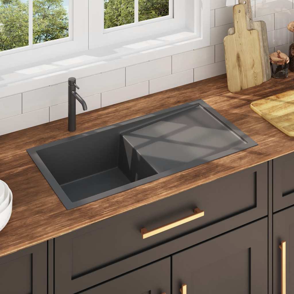 Handmade kitchen sink, black, stainless steel