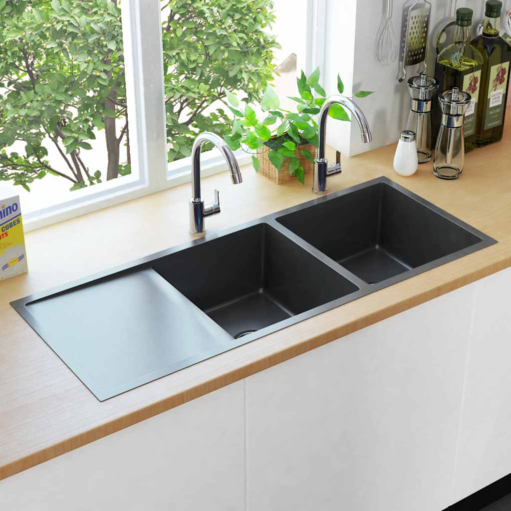 Handmade kitchen sink, black, stainless steel