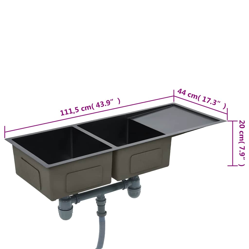 Chiuvetă de bucătărie lucrată manual, negru, oțel inoxidabil