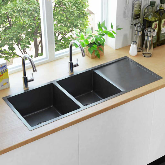 Handmade kitchen sink, black, stainless steel