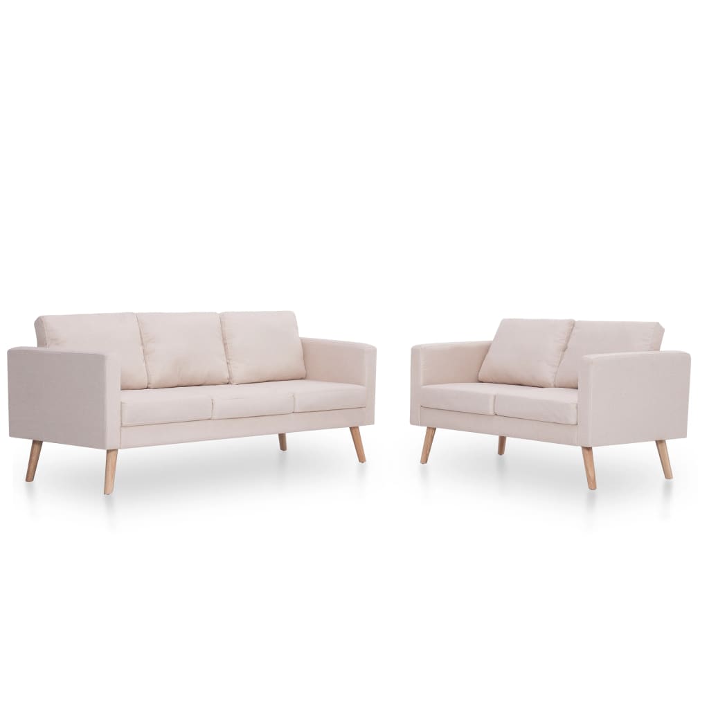 Sofa set, 2 pieces, cream, fabric