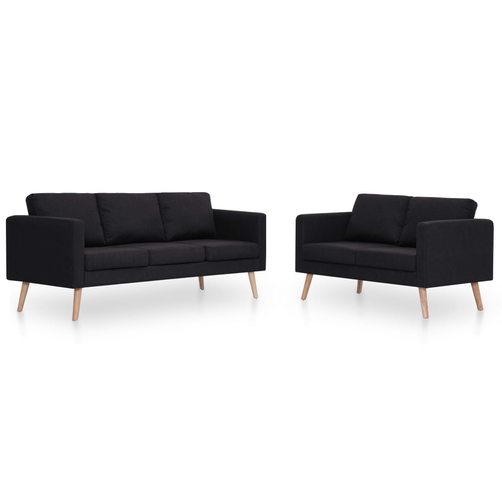 Sofa set, 2 pieces, black, fabric