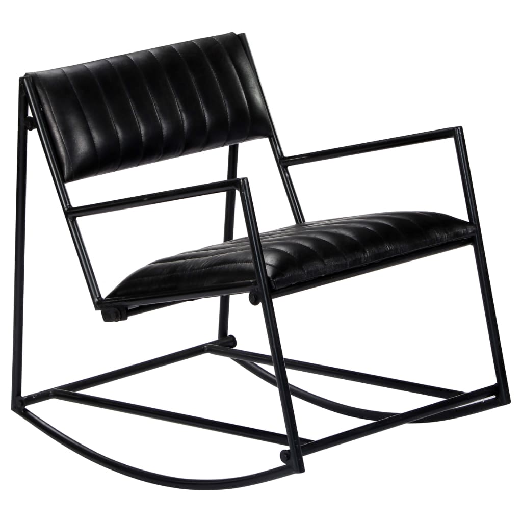 Rocking chair, black, natural leather