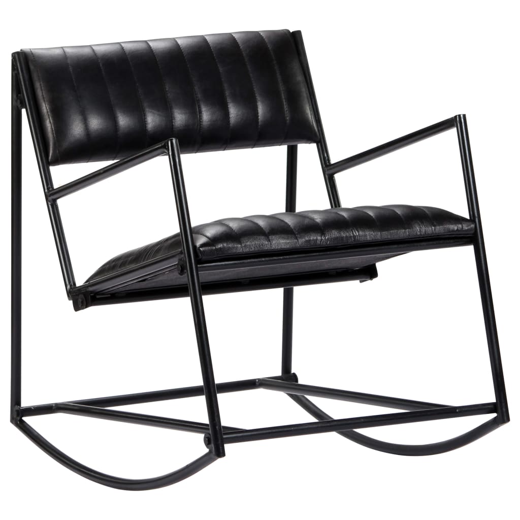 Rocking chair, black, natural leather