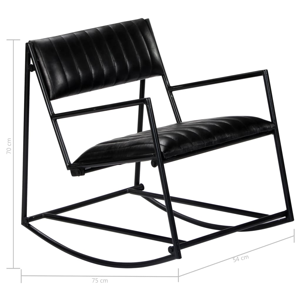 Rocking chair, black, natural leather