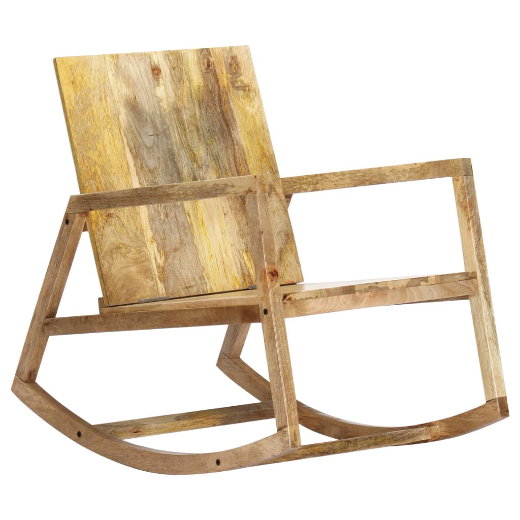 Rocking chair, brown, natural leather and solid mango wood