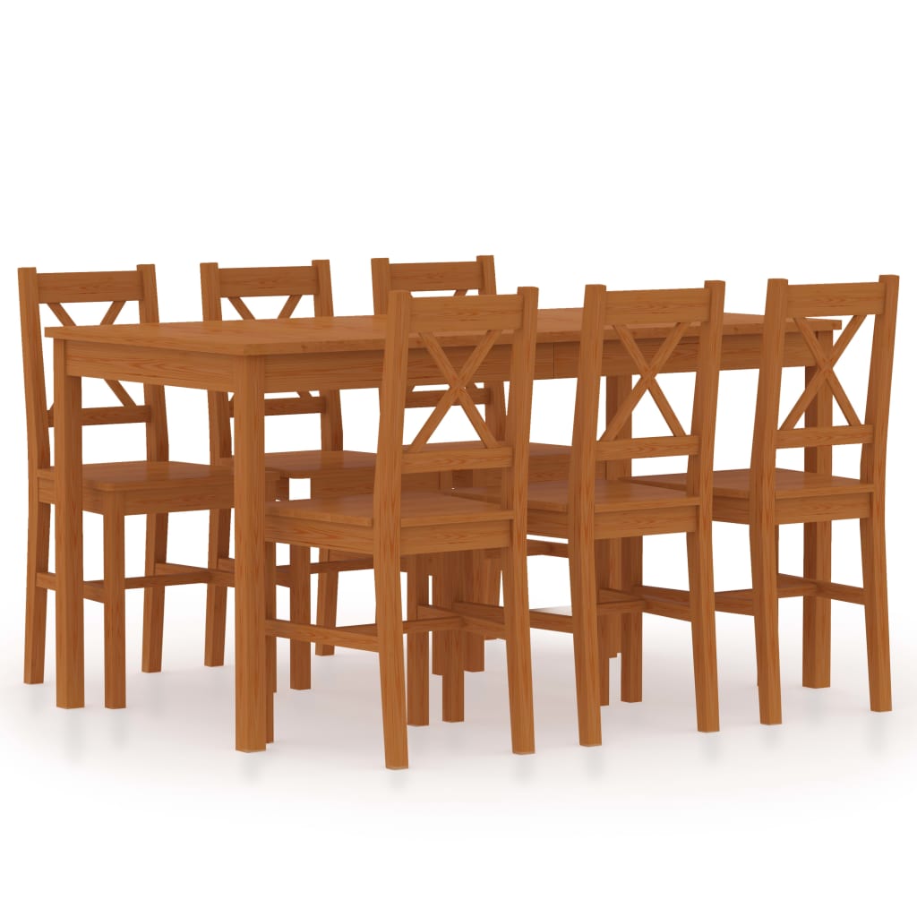 Set mobilier de bucătărie, 7 piese, maro miere, lemn de pin