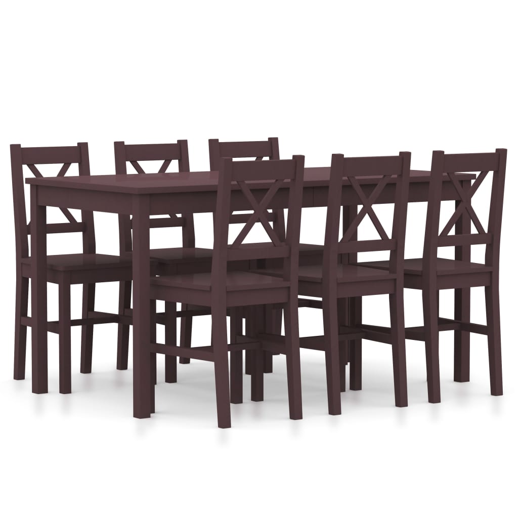 Kitchen furniture set, 7 pieces, dark brown, pine wood