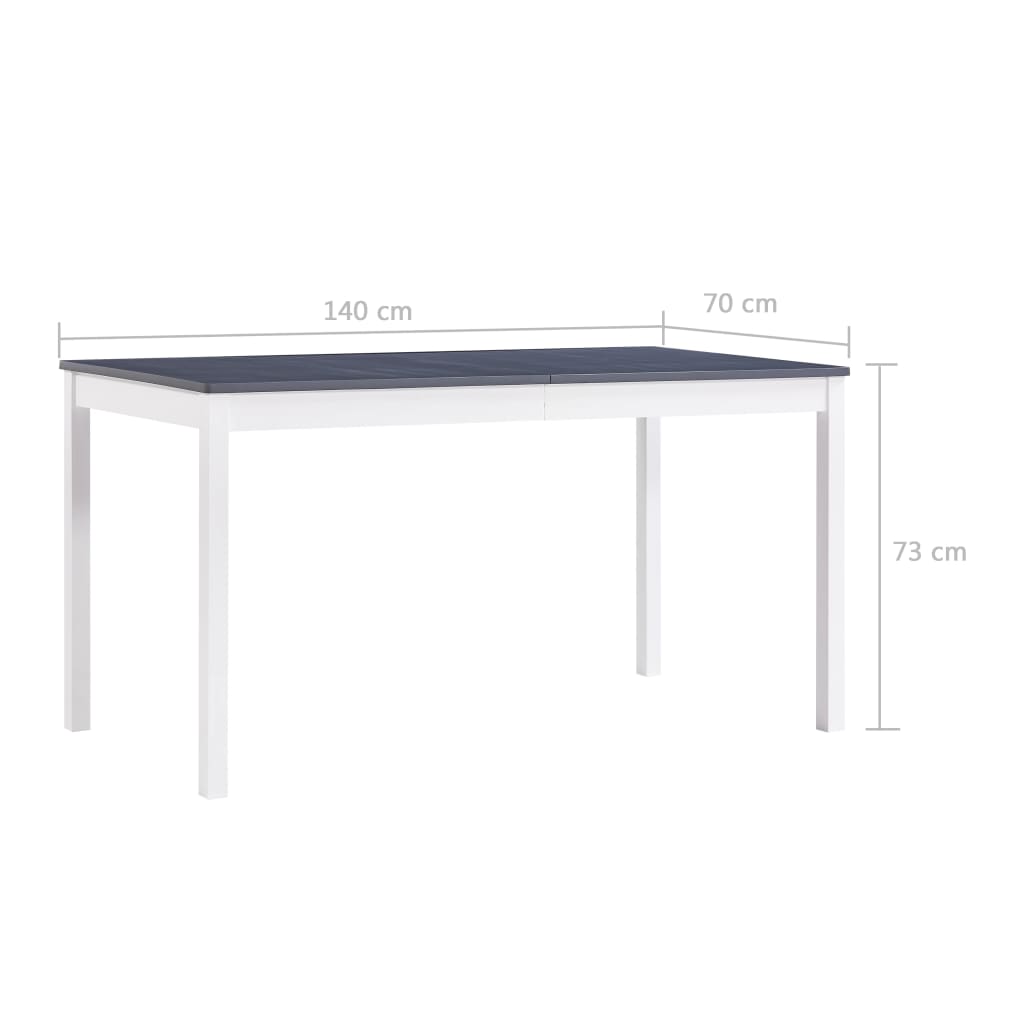 Kitchen table, white and gray, 140 x 70 x 73 cm, pine wood