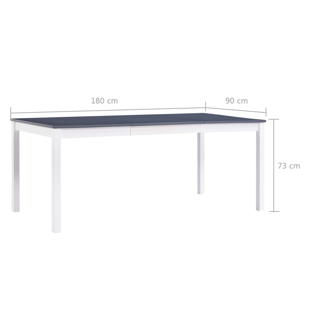 Kitchen table, white and gray, 180 x 90 x 73 cm, pine wood