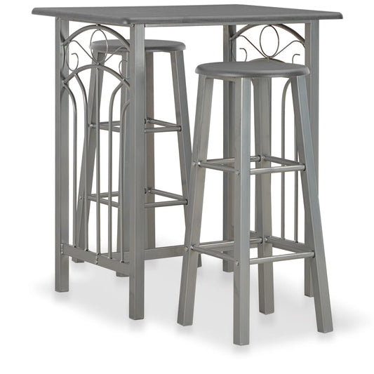 Bar furniture set, 3 pieces, anthracite, wood and steel