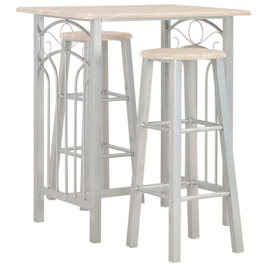 Bar furniture set, 3 pieces, wood and steel