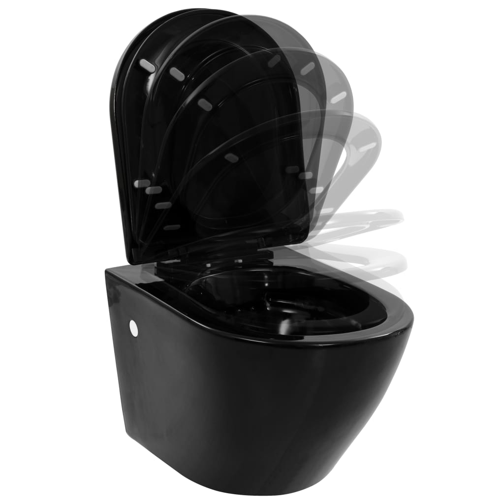 Wall-hung rimless toilet, black, ceramic