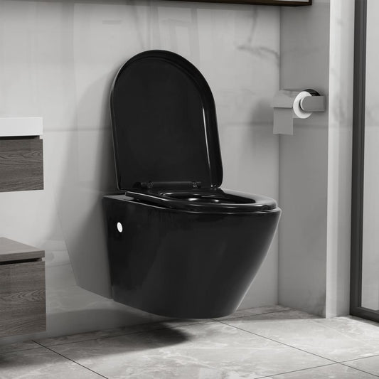 Wall-hung rimless toilet, black, ceramic