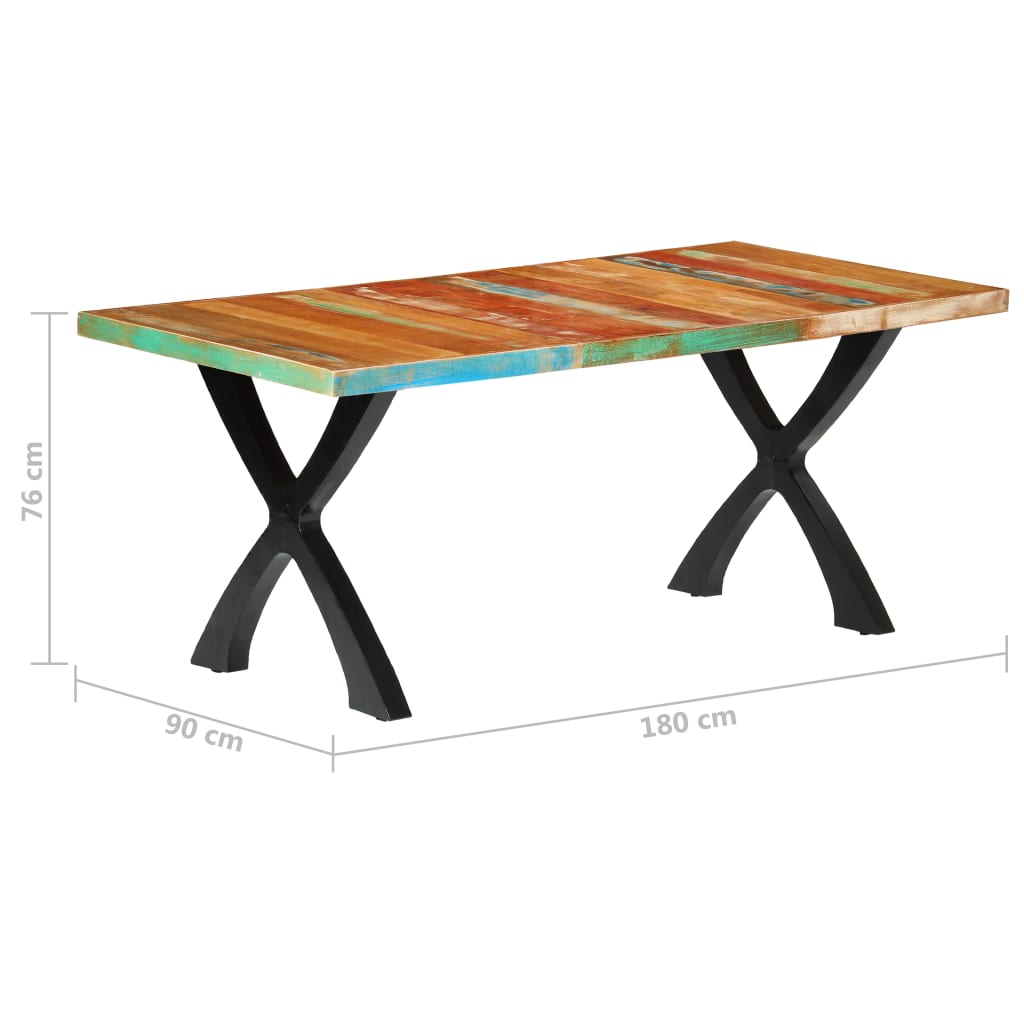 Kitchen table, 180 x 90 x 76 cm, solid recycled wood