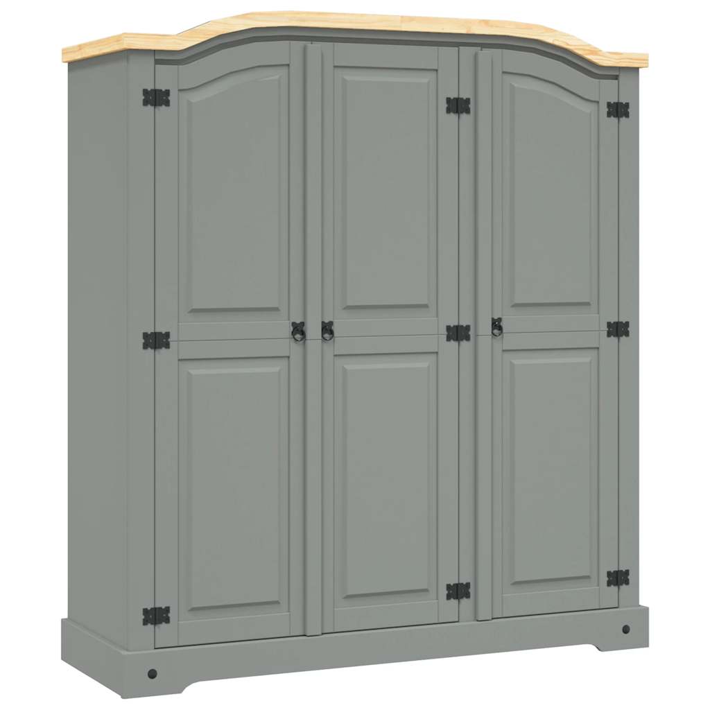 Wardrobe, gray, Mexican pine wood, 3 doors, Corona collection