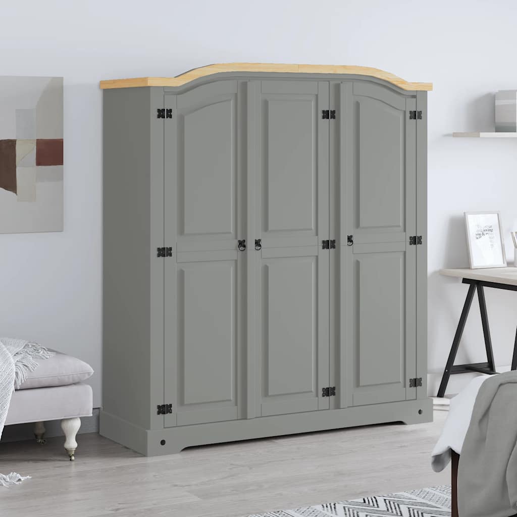 Wardrobe, gray, Mexican pine wood, 3 doors, Corona collection