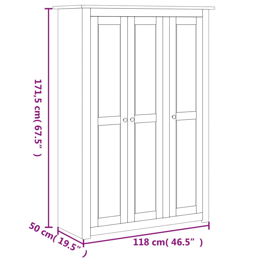 3-door wardrobe, 118 x 50 x 171.5 cm, Panama pine