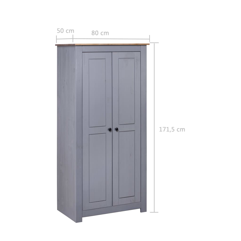 Wardrobe, gray, 80 x 50 x 171.5 cm, solid pine wood, Panama range