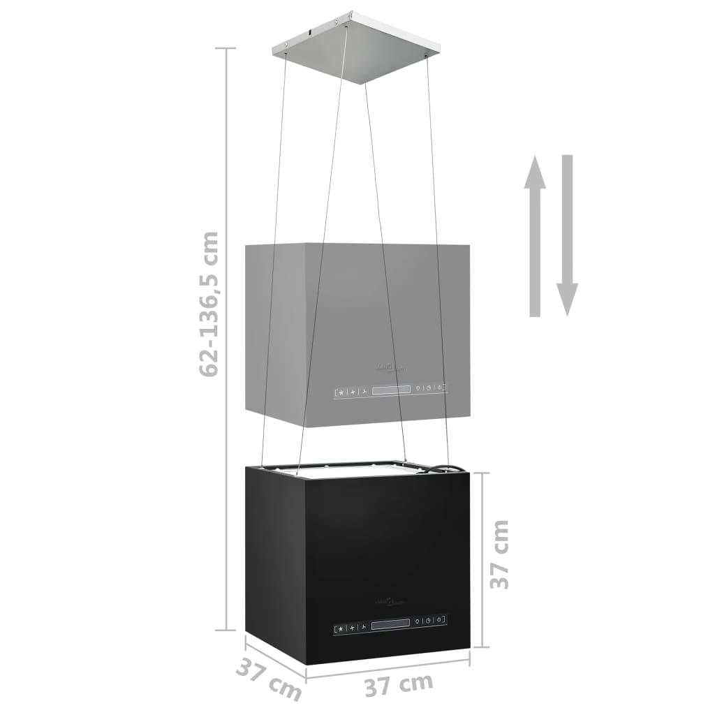 Island hood, touch LCD, 37 cm, steel