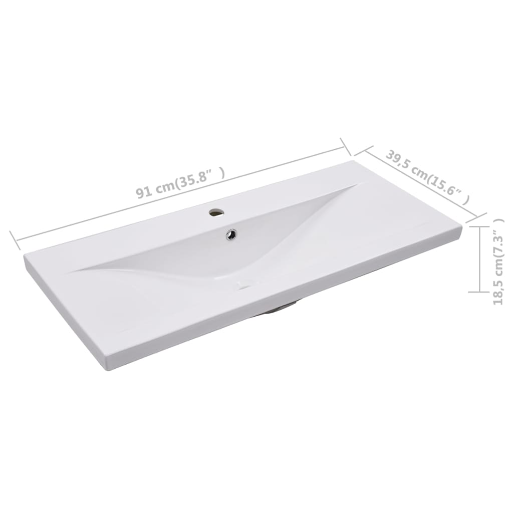 Built-in sink, white, 91 x 39.5 x 18.5 cm, ceramic