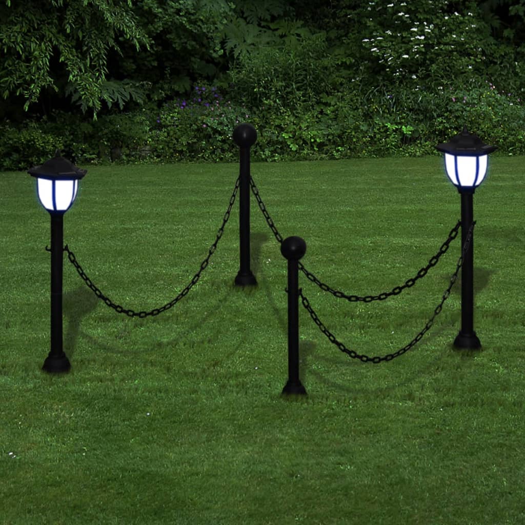 Solar lamps, 4 pcs., with chain link fence and stakes