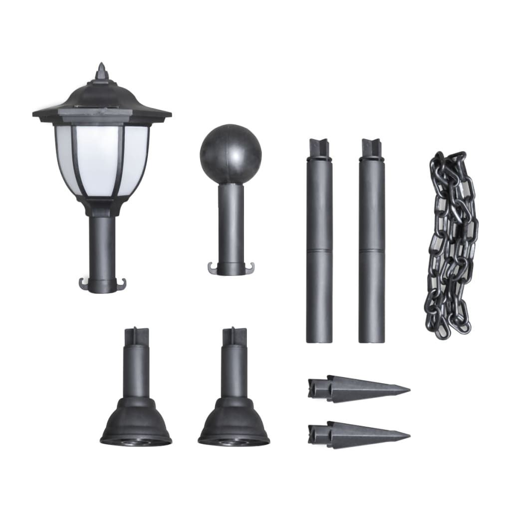 Solar lamps, 4 pcs., with chain link fence and stakes