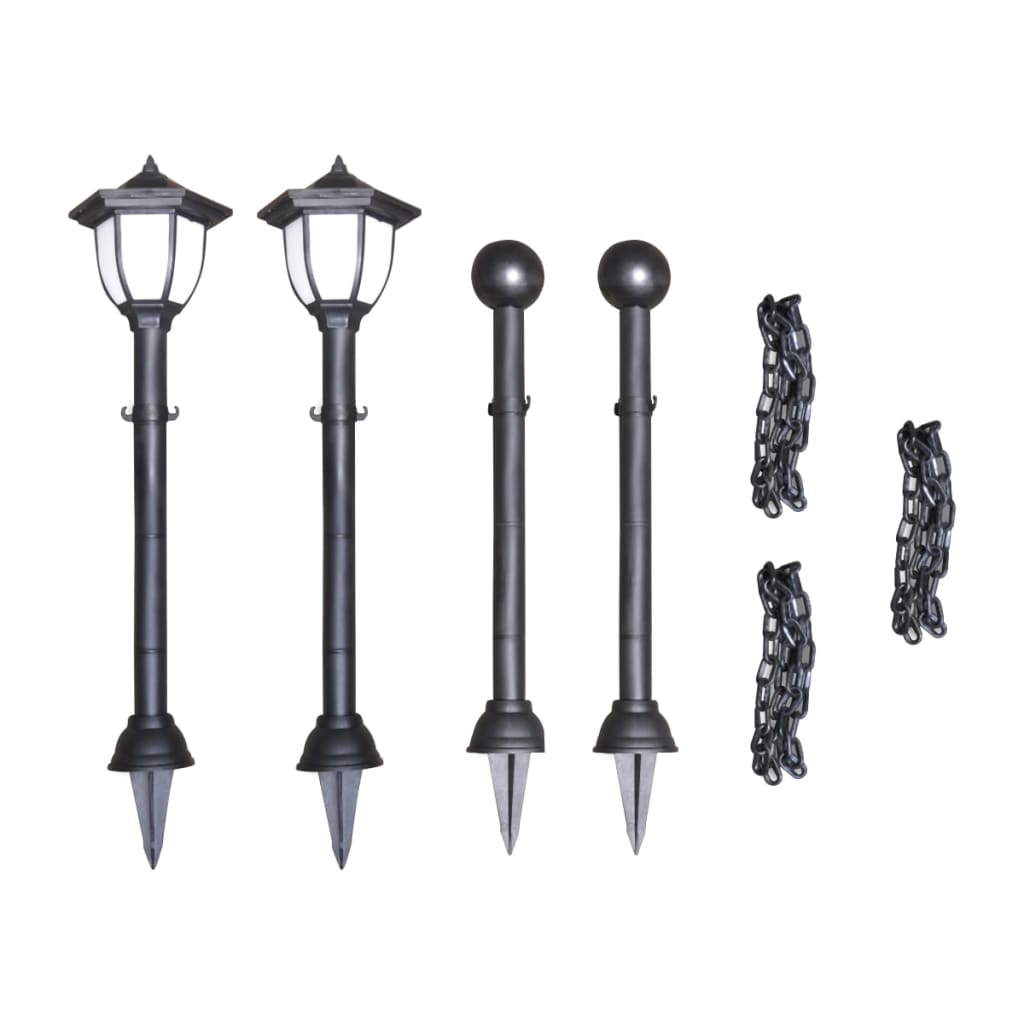 Solar lamps, 4 pcs., with chain link fence and stakes