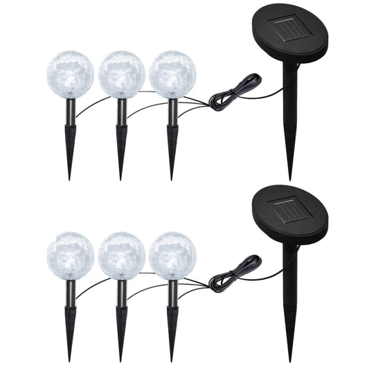 LED garden lights, 6 pcs., stakes &amp; solar panels