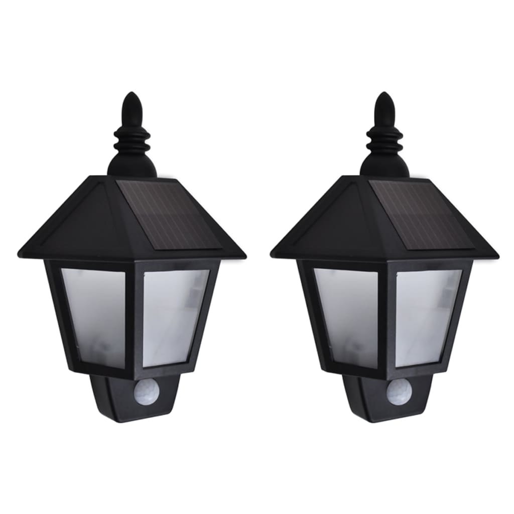 Solar wall lights with motion sensor, 2 pcs, black