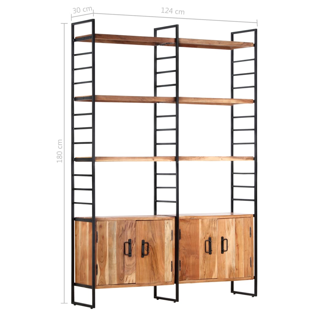 Bookcase with 4 shelves, 124x30x180 cm, solid acacia wood