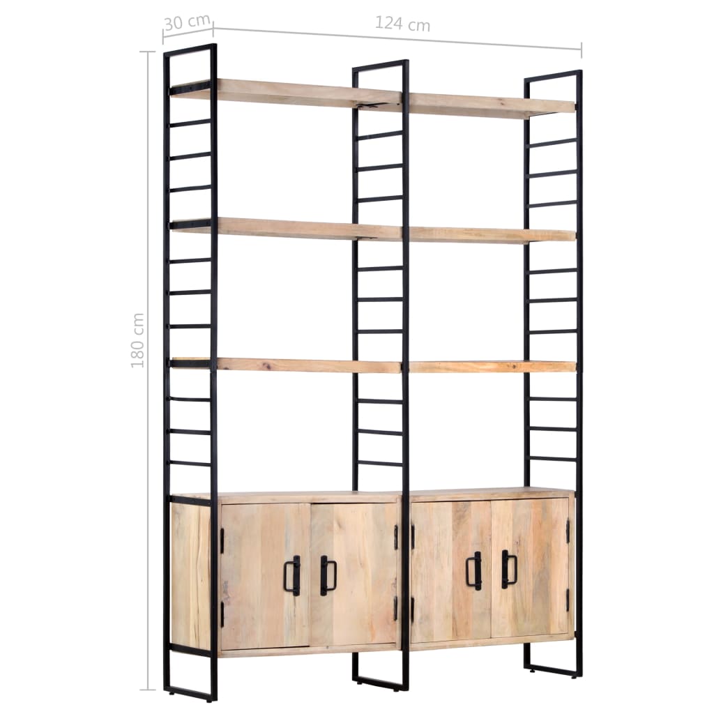 Bookcase with 4 shelves, 124 x 30 x 180 cm, solid mango wood