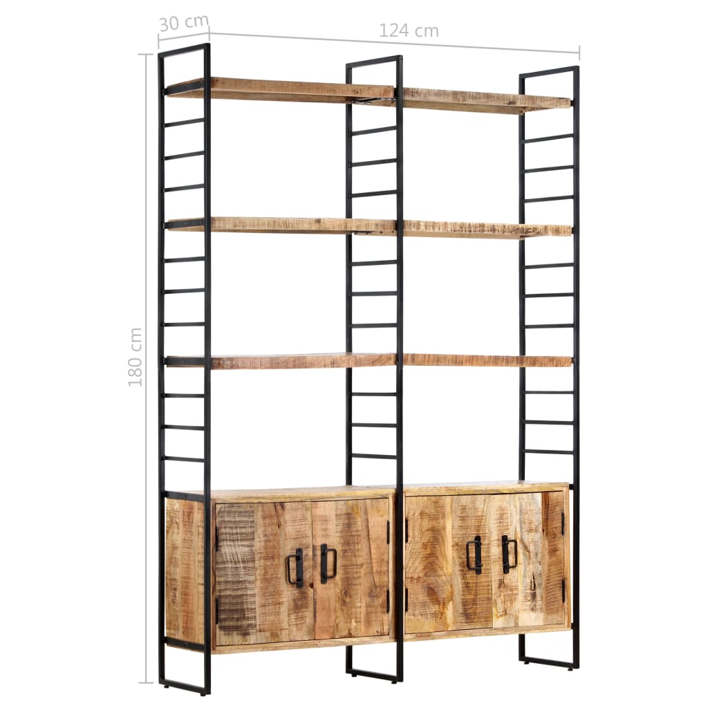 Bookcase with 4 shelves, 124x30x180 cm, unfinished mango wood