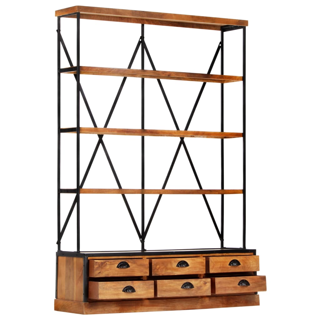 Bookcase 4 shelves 6 drawers 122x36x181 cm solid mango wood