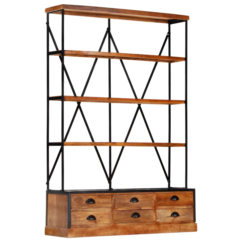 Bookcase 4 shelves 6 drawers 122x36x181 cm solid mango wood