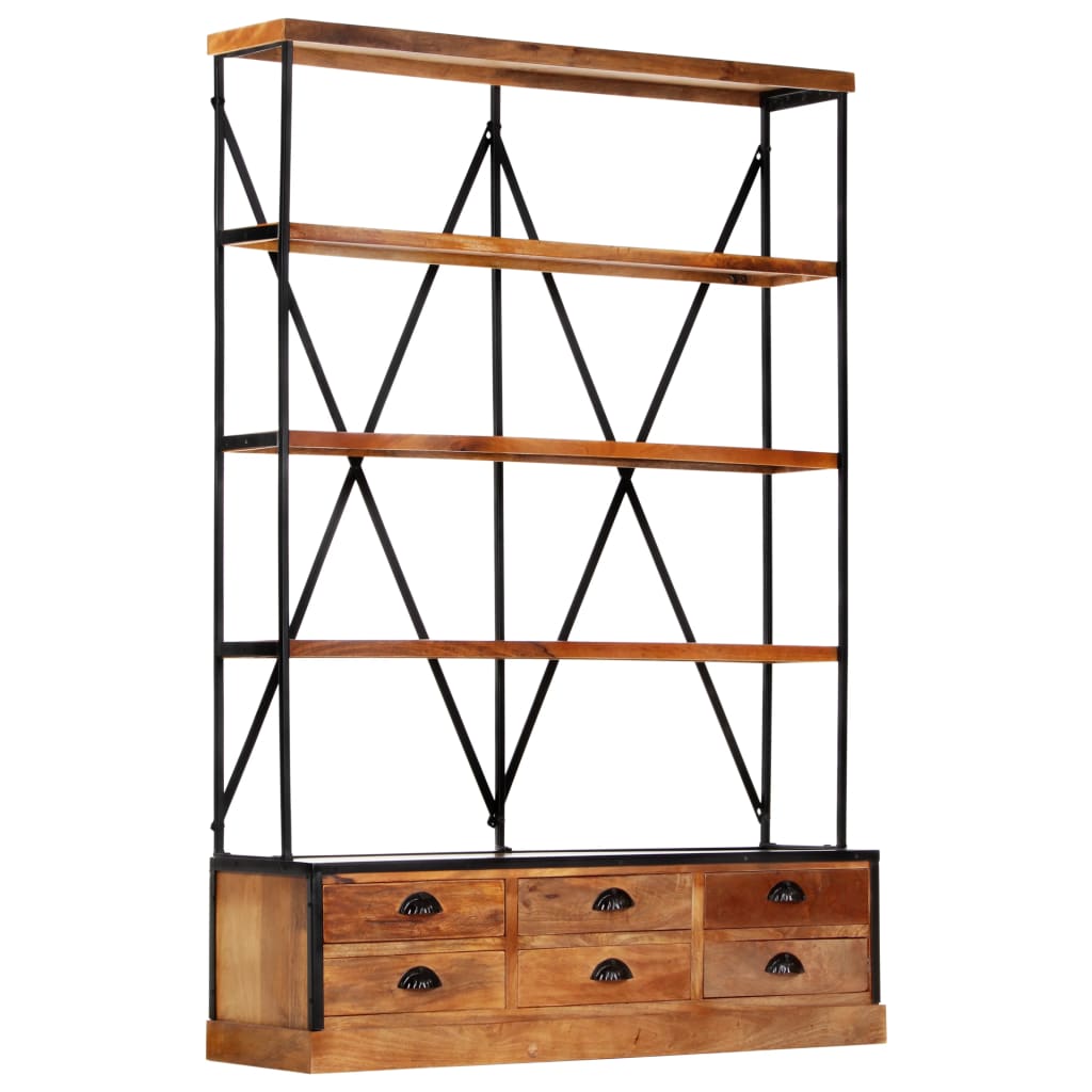 Bookcase 4 shelves 6 drawers 122x36x181 cm solid mango wood