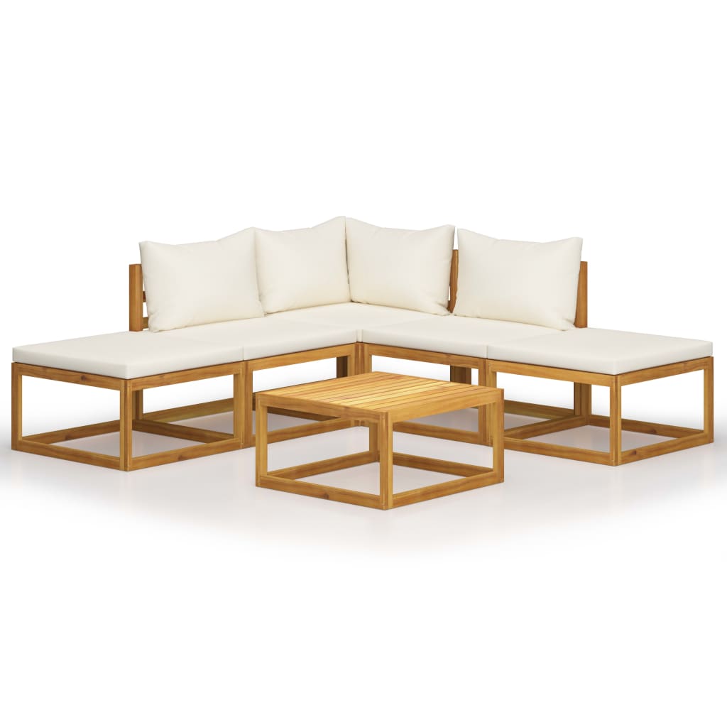 Garden furniture set with cushions, 6 pieces, solid acacia wood