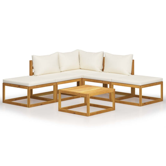 Garden furniture set with cushions, 6 pieces, solid acacia wood