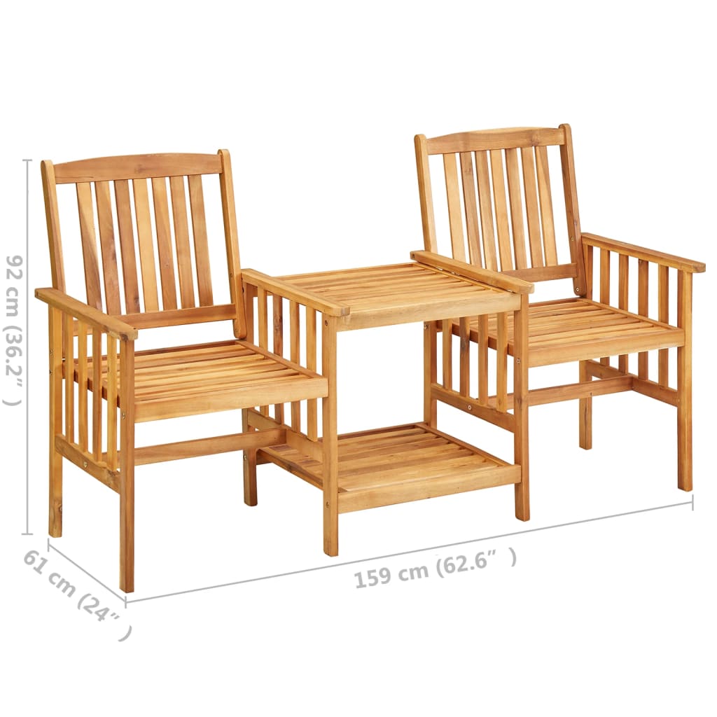 Garden chairs with tea table, 159x61x92 cm, acacia wood