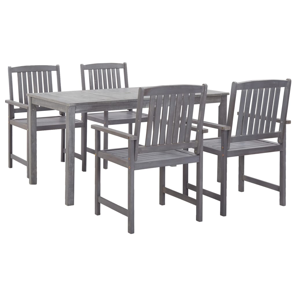 Outdoor furniture set, 5 pieces, grey, solid acacia wood