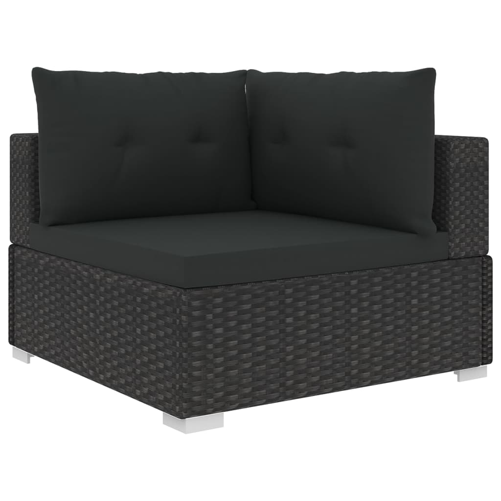 Garden furniture set with cushions, 6 pieces, black, polyrattan