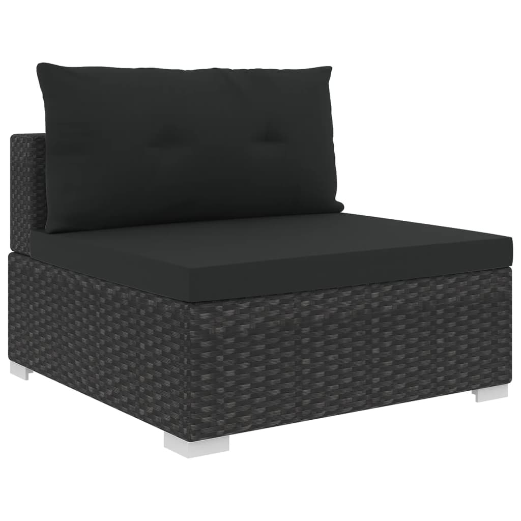 Set mobilier de grădină cu perne, 6 piese, negru, poliratan